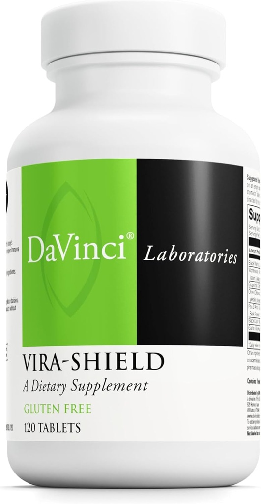 DAVINCI Labs Vira-Shield - Supplément alimentaire pour soutenir la désintoxication, le système immunitaire et la fonction GI saine* - avec noyer noir, wormwood, feuille d'olive, PAU D=Arco, et plus - sans gluten - 120 comprimés