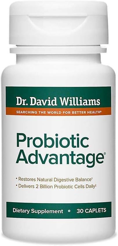 Supplément de l'avantage probiotique du Dr David Williams avec 7 souches uniques et technologie brevetée pour livrer des probiotiques vivants (30 capsules)
