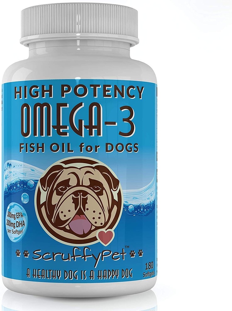 Pure Omega 3 Huile de poisson sauvage pour chiens avec vitamine E - Plus haut EPA & DHA Softgels disponibles (1000mg) 180ct