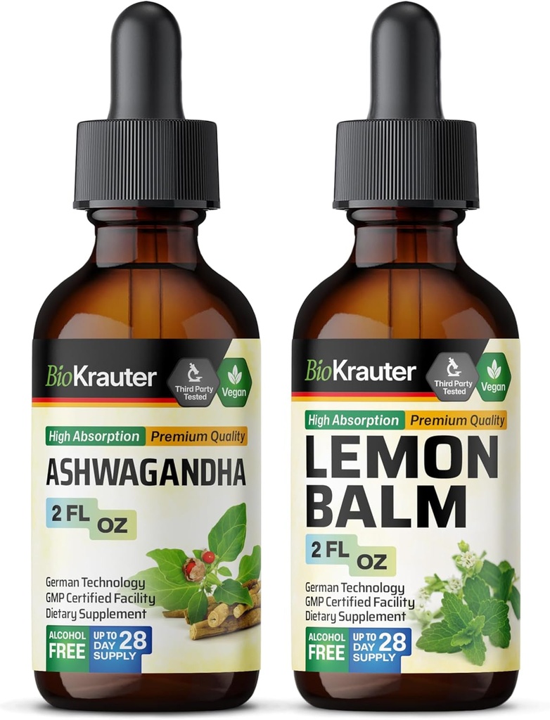 BIO KRAUTER Ashwagandha Teinture 2 Fl. Oz. & Lemon Baume Teinture 2 Fl. Oz.