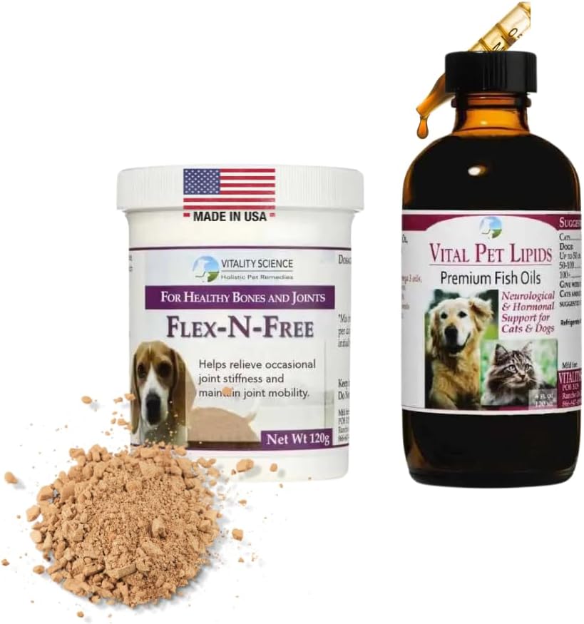 Vitality Science Flex N Free + Vital Pet Lipids for Dogs | 2 Part Program | Promotes Bone Development & Joint Health | Relieves Stiffness | Neurological & Hormonal Support | 100% Safe (Large)