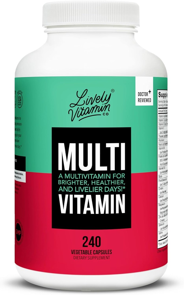 VITAMIN VITAMIN CO. Multivitamines - 37 vitamines Minéraux et extraits - Énergie - Mémoire - Fonction immunitaire - Coeur- Cerveau - Focus - Mood - Antioxydants - Sans gluten laitier - 240 capsules végétariennes