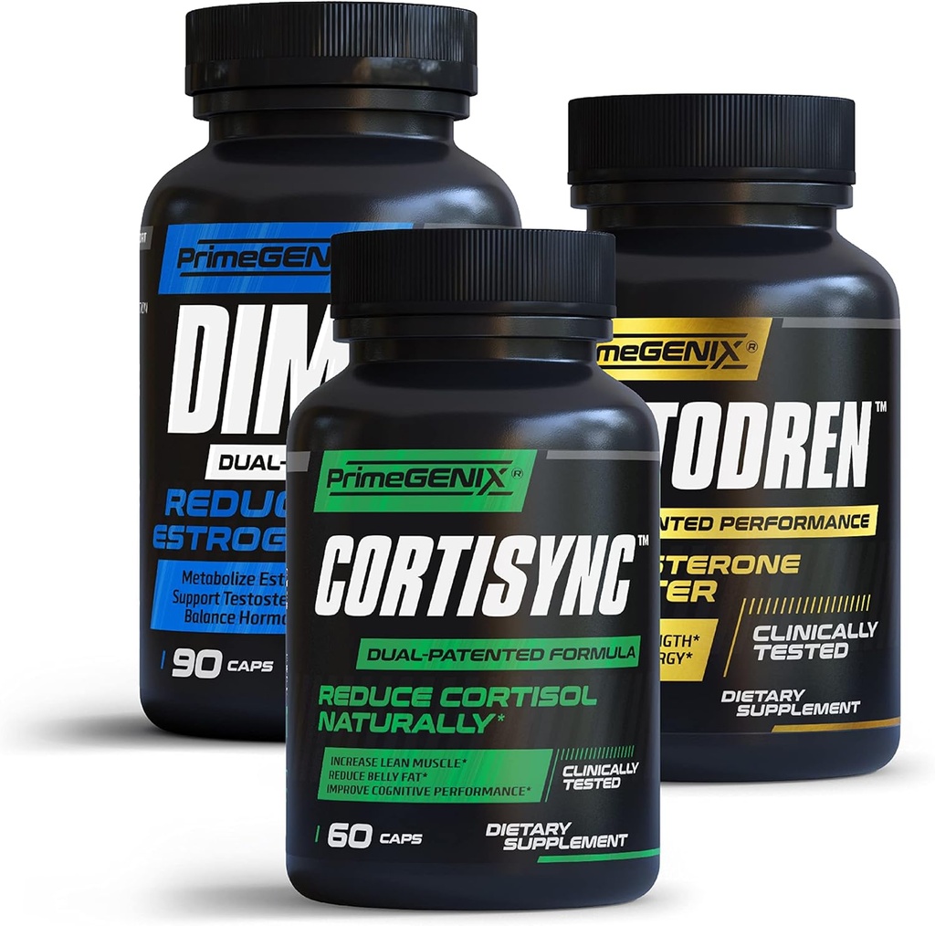 Ultimate Edge Stack: DIM 3X, Testodren & CortiSync Bundle: soutenir la croissance musculaire: réduire le stress: fabriqué aux États-Unis