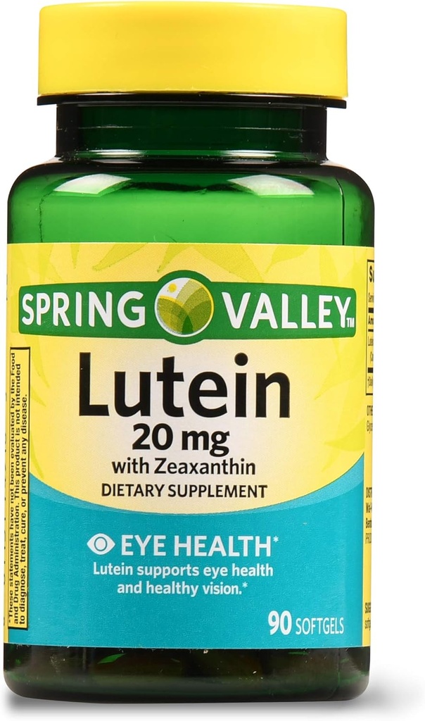 Lutéine Spring Valley avec supplément alimentaire Zeaxanthin, 20 mg, 90 Nombre