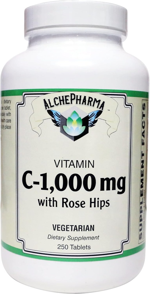 C-1000mg (acide ascorbique) avec 50 mg de HIPS Rose - Sans gluten de maïs de soja (250 comprimés)