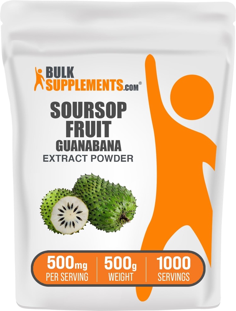 BulkSupplements.com Poudre d'extrait de fruits de soursop - Extrait de guanabana, supplément à base de plantes - Sans gluten, 500mg par portion, 500g (1,1 lb) (paquet de 1)