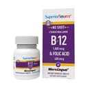 Superior Source No Shot Vitamine B-12 Cyanocobalamine 1000 mcg et acide folique 400 mcg - Offre énergie, coeur, cerveau et soutien au stress - 60 comprimés de dissolution sublingual