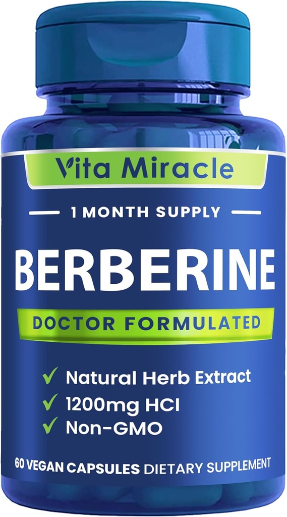 Supplément berbère 1200mg - Pure Berberine HCL Organic 97% Tested Super Pureity - Meilleurs Suppléments naturels non OGM pour les femmes et les hommes - Comparez Ce 1200 mg à Autres 500mg ou 1000mg Capsules
