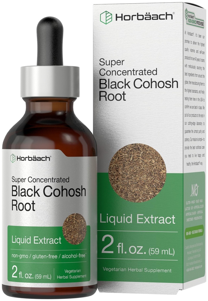 Horbäach Noir Cohosh Teinture de racine de , 2 fl oz , Extrait liquide , Alcool sans gouttes d'herbe Végétarien , Supplément sans gluten
