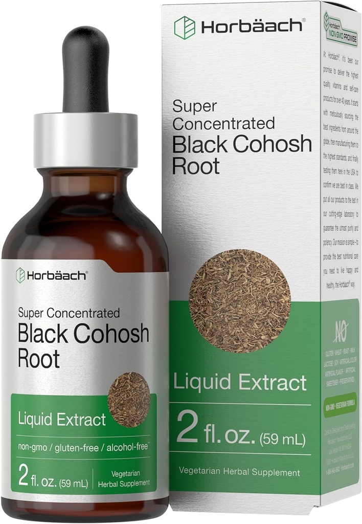 Horbäach Noir Cohosh Teinture de racine de , 2 fl oz , Extrait liquide , Alcool sans gouttes d'herbe Végétarien , Supplément sans gluten