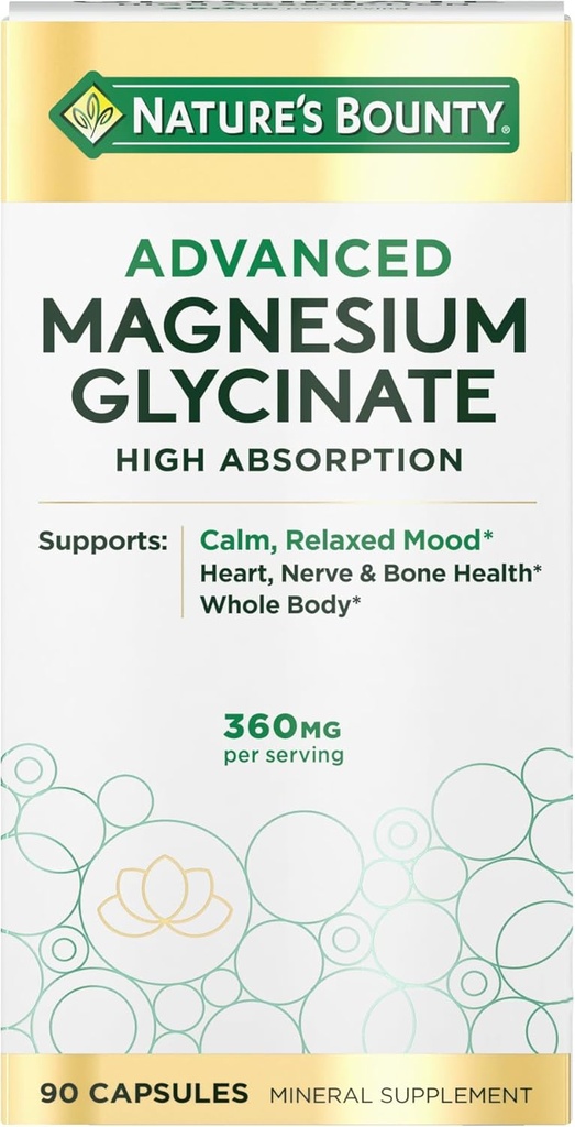 Supplément de glycinate de magnésium calm de la nature - Magnésium à haute absorption pour l'humeur, le cœur et la santé des os, 90 capsules