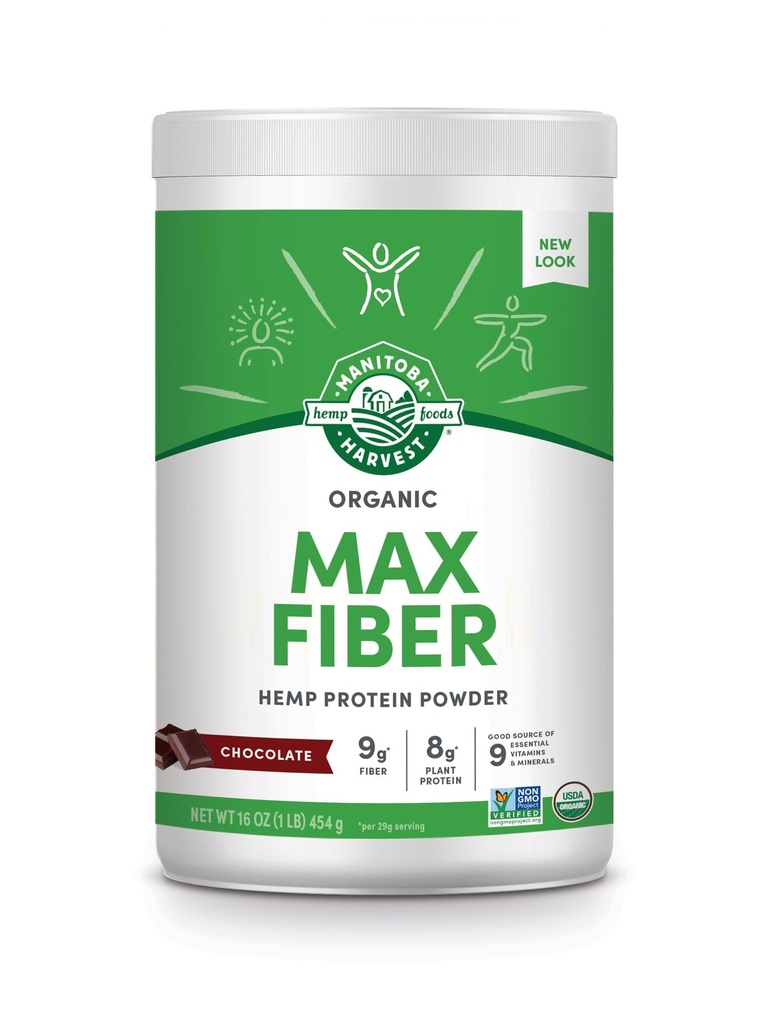 Manitoba Récolte du chanvre Oui Bio Max Fibre Protéine Poudre, Omégas 3 et 6 par portion, Brun, Chocolat, 16 Once, Emballage Mai Varier