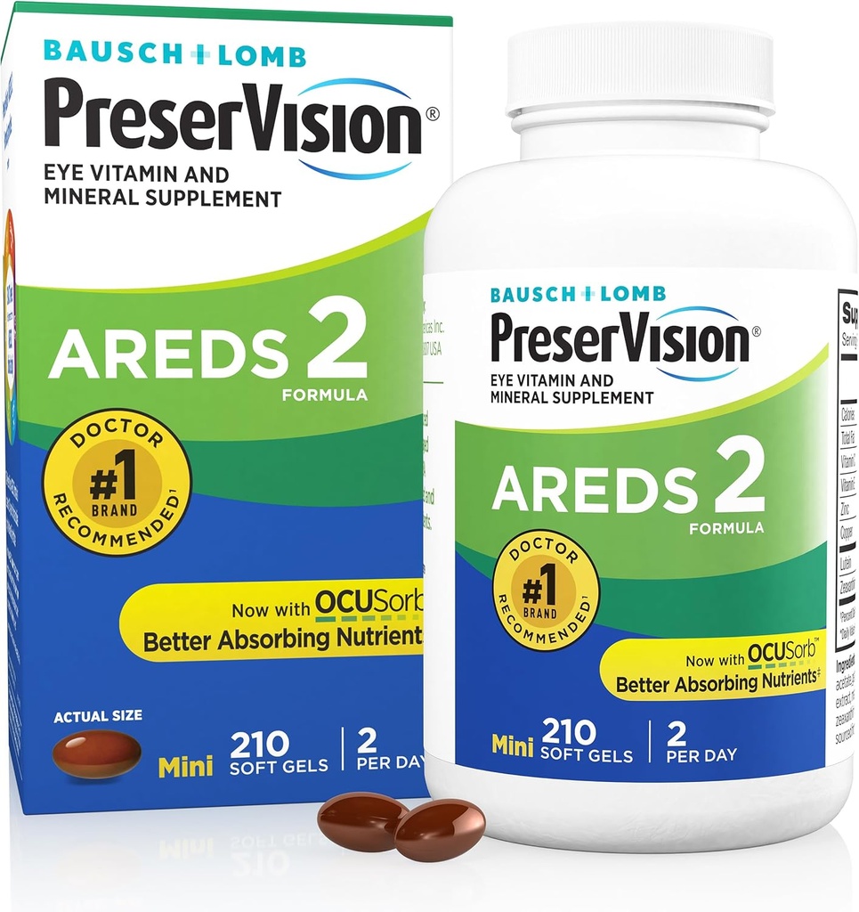 PreserVision AREDS 2 Vitamine oculaire et supplément minéral, contient de la lutéine, de la vitamine C, de la zéaxanthine, du zinc et de la vitamine E, 210 softgels (paquetage mai Vary)