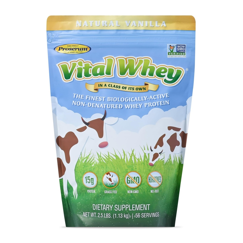 Poudre de protéines de lactosérum pour la vitalité immunitaire, Vanille naturelle 2,5 livres (56 portions), 15g de protéines par portion, lactosérum vital, l'holistique propre, la nutrition du bien-être