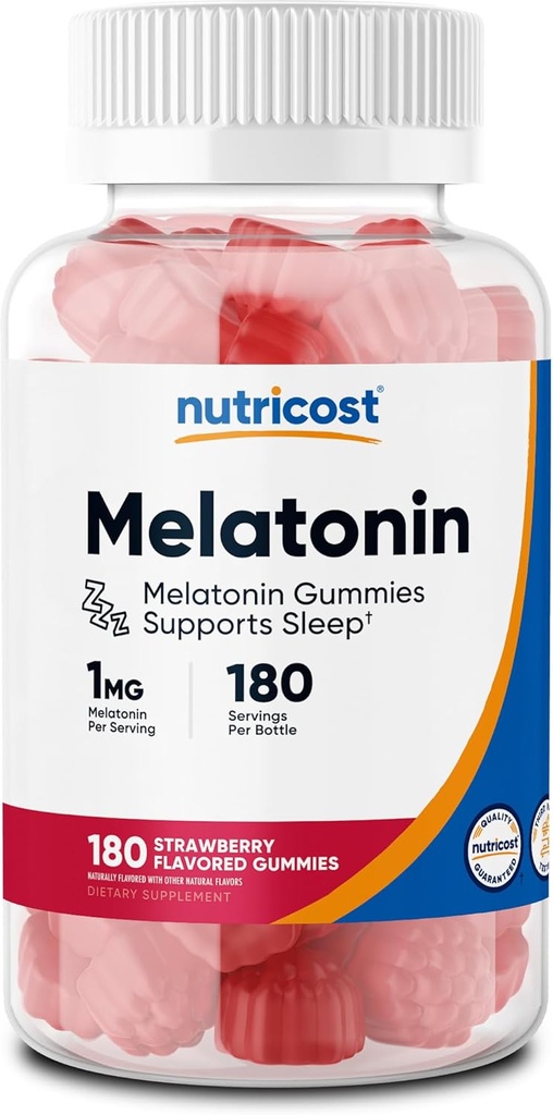 Nutricost Melatonin 1mg, 180 Gummies, Strawberry Flavored - Gluten Free, Non-GMO, No Corn Syrup