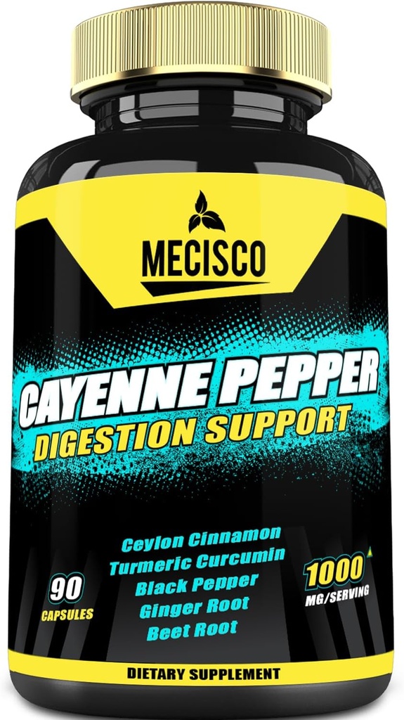 6en1 Cayenne Capsules de poivre avec racine de gingembre, racine de betterave et poivre noir et plus - 90 Capsules