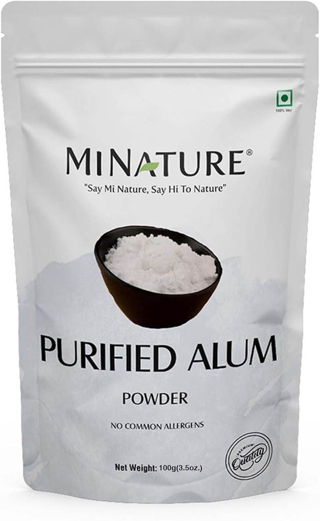 Potassium en poudre d'alun de Mi Nature (Fitkari/Phitkari) -100% soin naturel pour l'acné, le contrôle de l'odeur et la purification de l'eau Masque visage pour le affinage des pores 100g