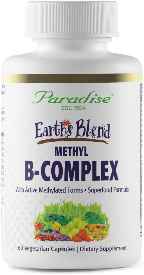 Les herbes paradisiaques, mélange B-Complex de la Terre, Méthylé, Formes enzymatiques actives des vitamines B + Superaliments, soutient l'énergie et l'immunité, 60 Capsules