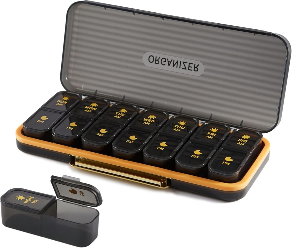 Weekly Pill Organizer 2 Times A Day - Pill Case Am Pm - Travel Pill Box 7 Day Portable Daily Vitamin Container Aesthetic Medicine Dispenser With 7 Separate Compartments Morning Night Supplement Holder