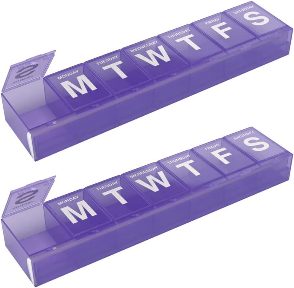 EZY DOSE Hebdomadaire (7 jours) Organisateur de pilules, Cas de médicaments, Boîte de planificateur de vitamines, 2X-large compartiments de verrouillage des médicaments d'ordonnance sûrs et de prévenir les déversements, couleurs mai Varier (XXL - 2 Pack)