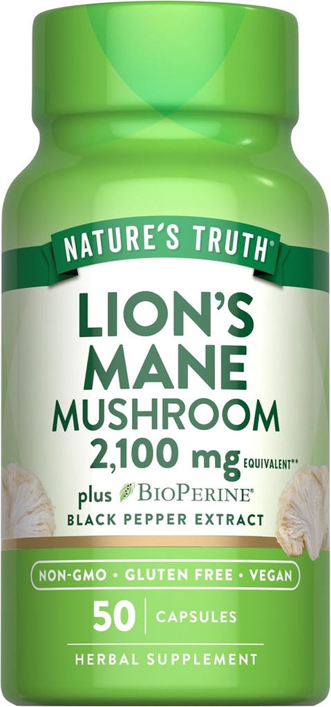 La vérité de la nature Lions La Mane Supplément Capsules de 2100mg de 50 comtes avec BioPerine de Vegan, non OGM et formule d'extrait sans gluten