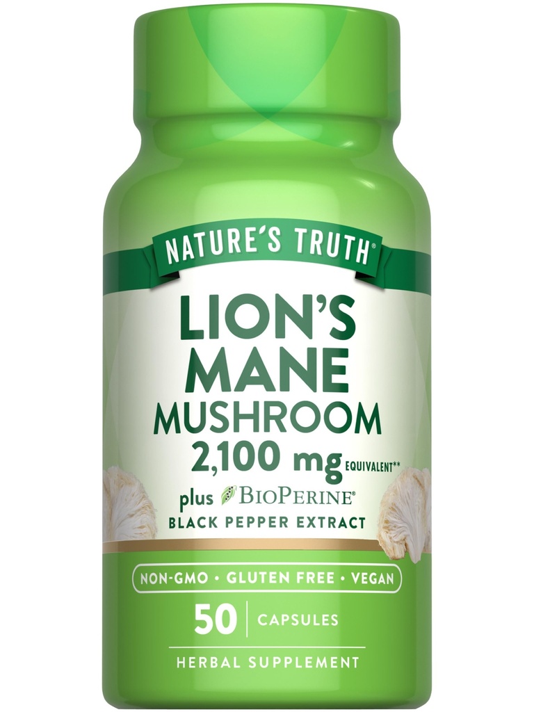 La vérité de la nature Lions La Mane Supplément Capsules de 2100mg de 50 comtes avec BioPerine de Vegan, non OGM et formule d'extrait sans gluten