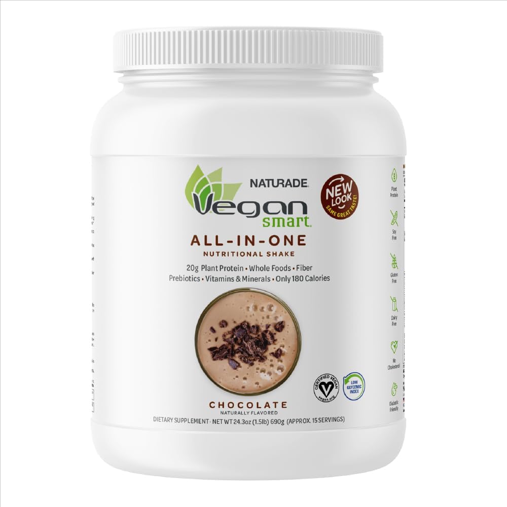 Poudre végétale à base de protéines Vegansmart par Naturade, Shake nutritionnel tout-en-un - Chocolat (30 portions)