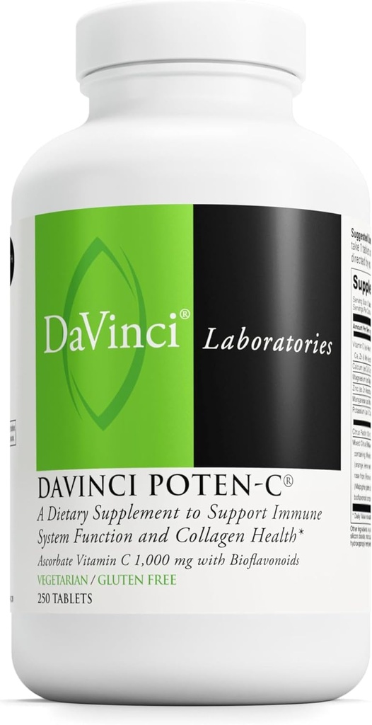 DAVINCI Labs Poten-C - Système immunitaire de soutien Fonction et santé du collagène* - Vitamine C, calcium, magnésium, zinc, potassium, manganèse et bioflavonoïdes - Végétarien - Sans gluten - 250 comprimés