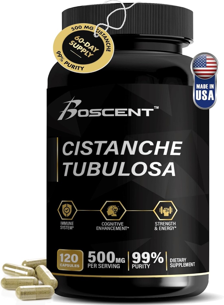 Premium Cistanche Tubulosa Extract 500mg (120 capsules) - 50% Echinacosides,10% Actéosides - Nootropic naturel pour l'endurance, l'immunité et la mémoire - Pas de remplissage, équilibre hormonal - Strength Booster pour les hommes