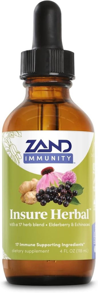 ZAND HERBALS Assure le mélange liquide à base de plantes - 17 ingrédients de bien-être - w/Echinacea, Elderberry, Ginger, sauge, menthe poivrée et plus - sans gluten, végétalien, non-OGM, garantie de 60 jours, 147 portions, 4 FL OZ