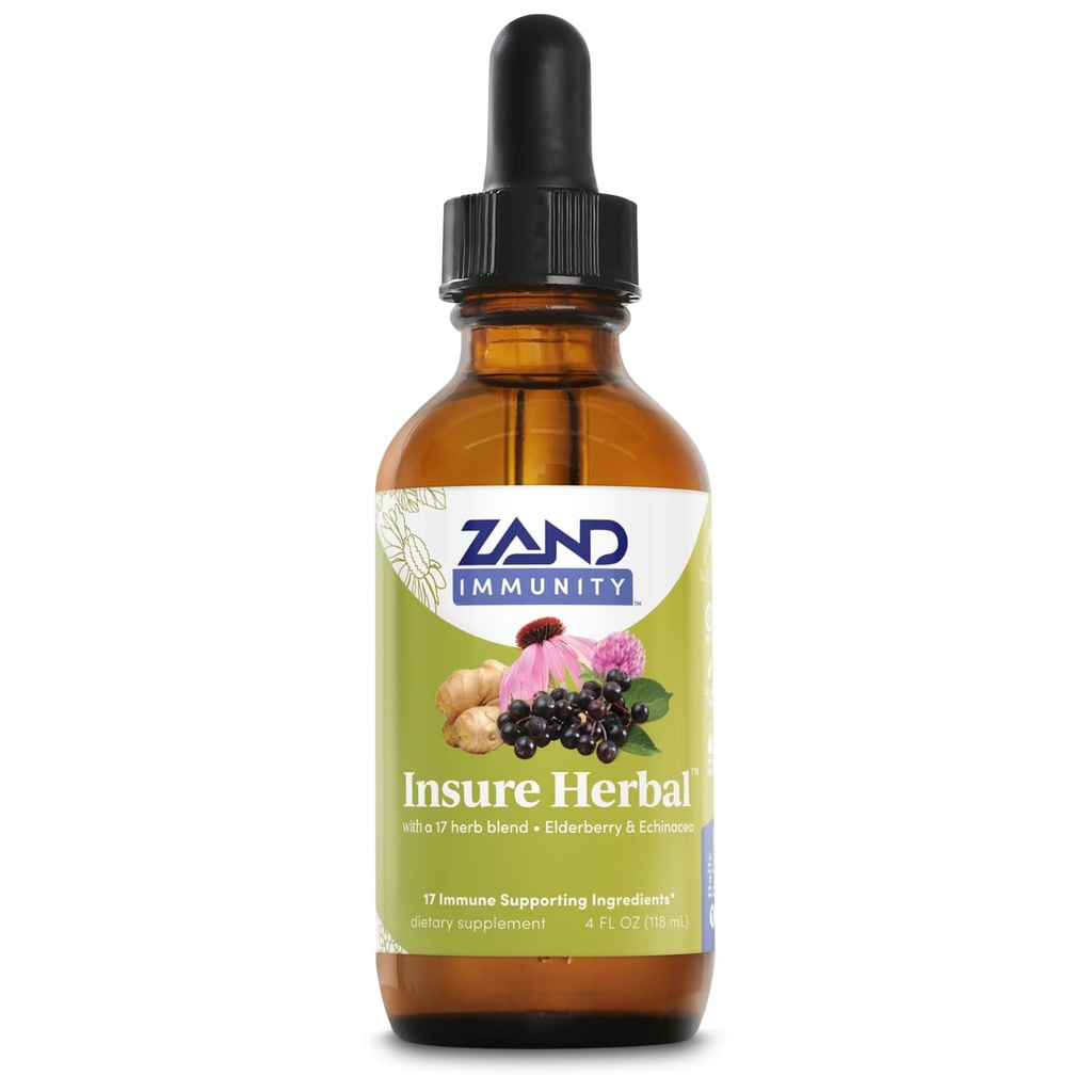 ZAND HERBALS Assure le mélange liquide à base de plantes - 17 ingrédients de bien-être - w/Echinacea, Elderberry, Ginger, sauge, menthe poivrée et plus - sans gluten, végétalien, non-OGM, garantie de 60 jours, 147 portions, 4 FL OZ