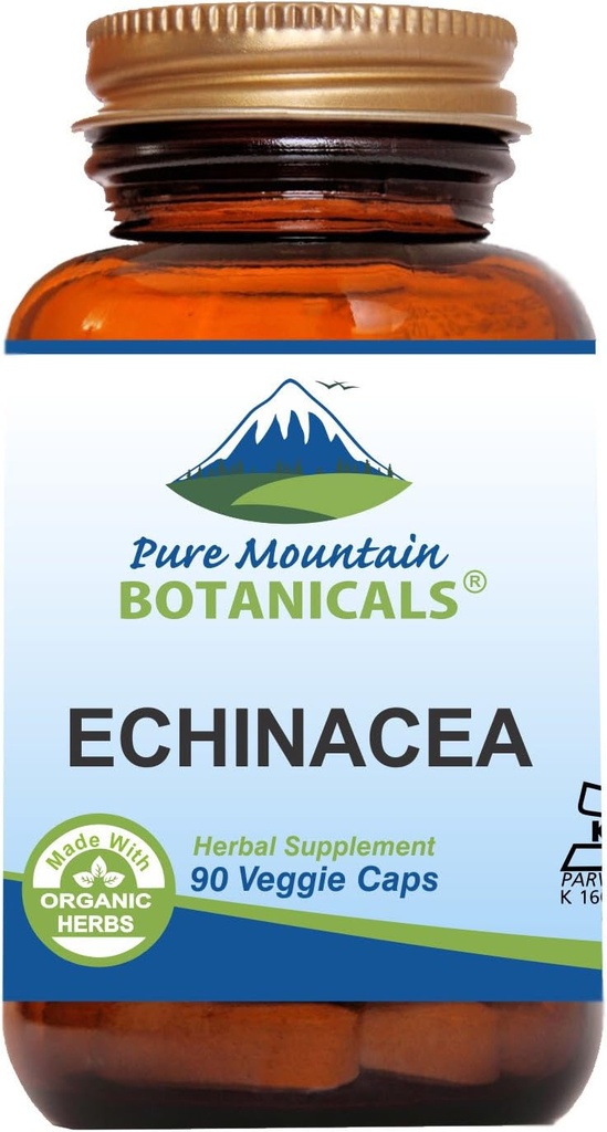 Pure Mountain Botanicals Echinacea Capsules Supplément - Kosher Caps végétaliens avec 420mg racine d'échinacée biologique