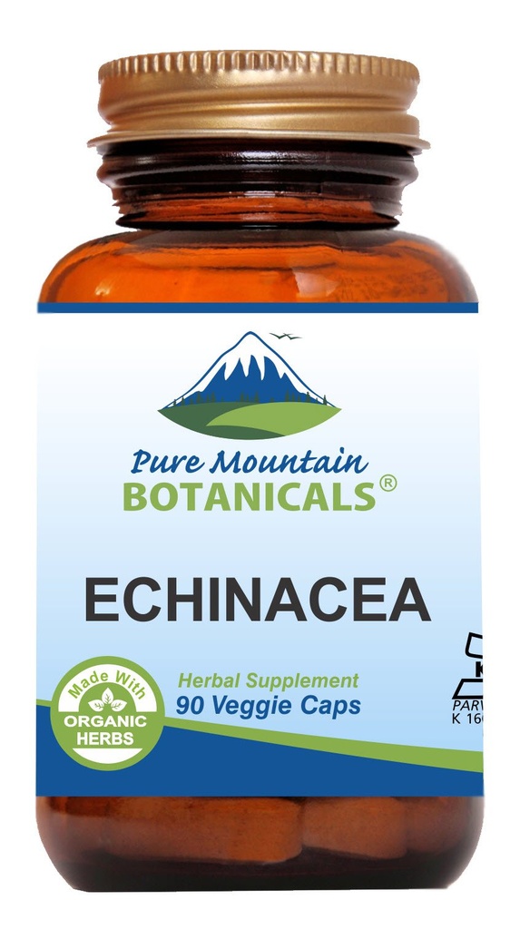 Pure Mountain Botanicals Echinacea Capsules Supplément - Kosher Caps végétaliens avec 420mg racine d'échinacée biologique
