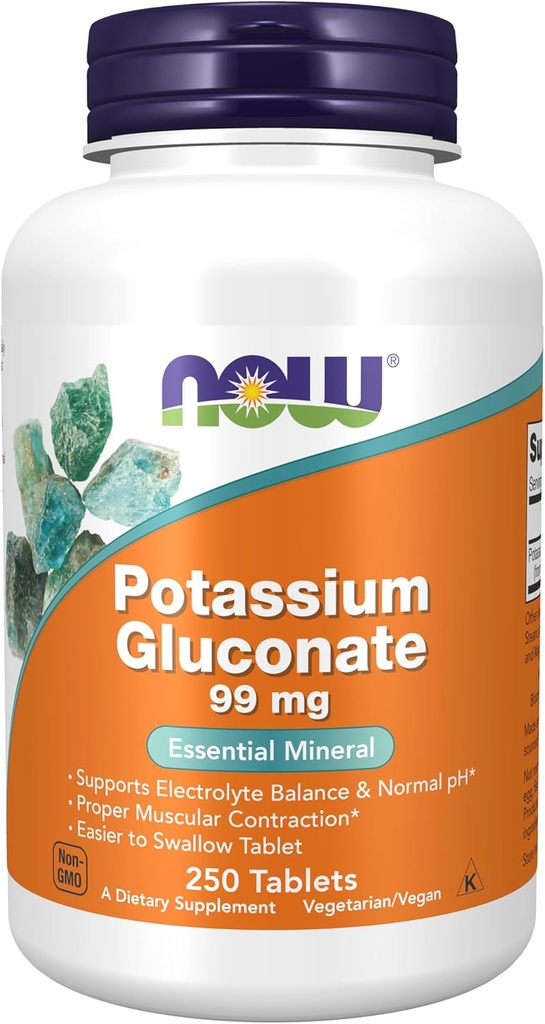 MAINTENANT compléments alimentaires, gluconate de potassium 99mg, plus facile à avaler, minéral essentiel*, 250 comprimés
