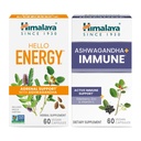 Himalaya Hello Energy avec Ashwagandha pour le support adrénal et l'énergie quotidienne et et Ashwagandha +Immune avec la vitamine C pour le support immunitaire actif, 60 capsules chacune - Bundle