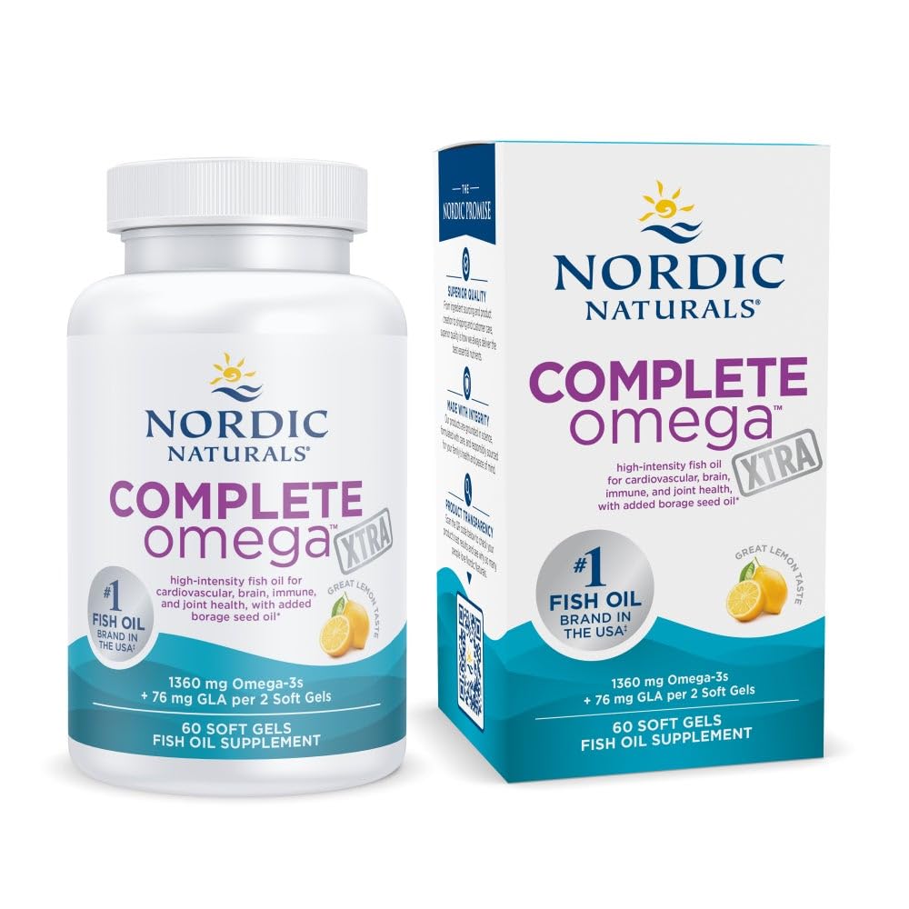 Nordic Naturals Complete Omega Xtra, citron - 60 gels souples - 1360 mg Omega-3 + 76 mg GLA - Peau saine - Cognition - Non-OGM - 30 portions
