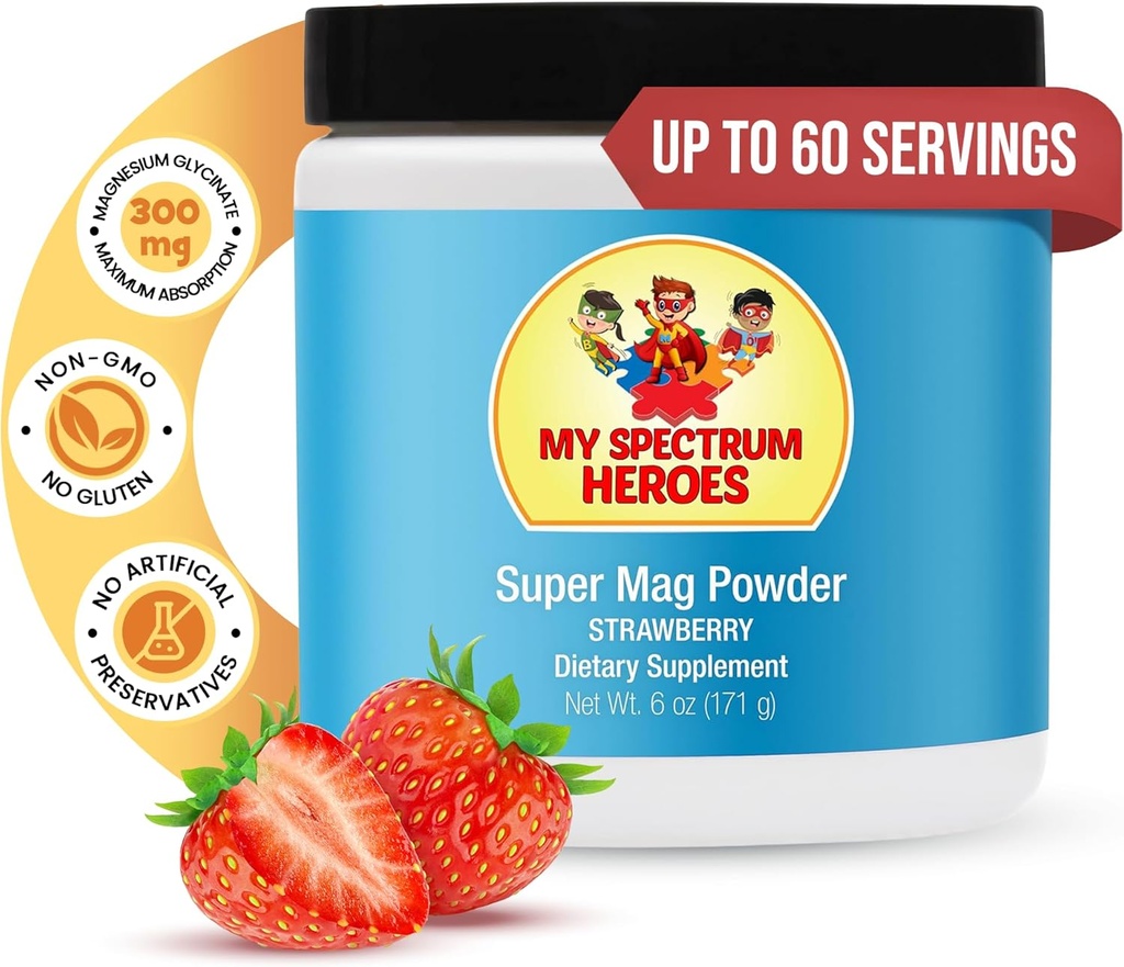 My Spectrum Heroes Calm Magnesium Powder - Gentle Magnesium Glycinate Drink Mix pour la relaxation, le soutien du sommeil, la santé digestive et le stress - Vegan, sans gluten, 6oz (171g)