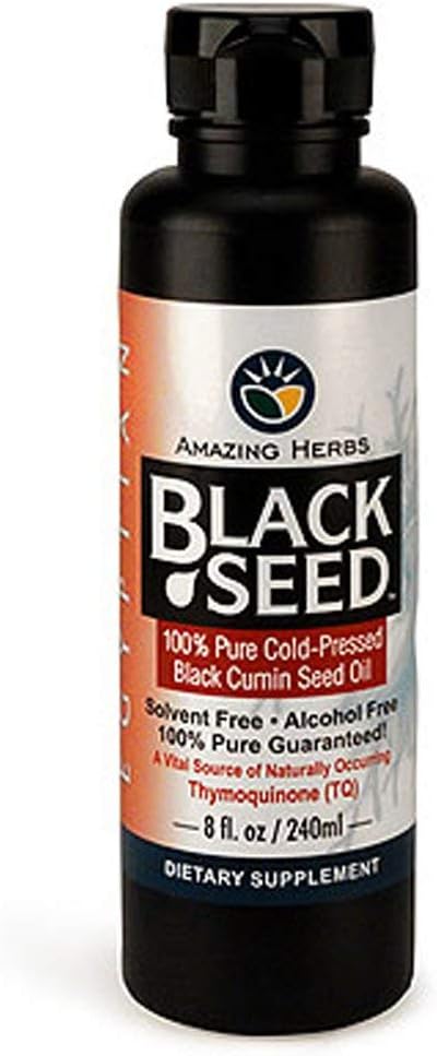 Herbes étonnantes Huile de graines noires égyptiennes - sans gluten, non OGM, Nigella pressée à froid Sativa aide à la santé digestive, le soutien immunitaire, la fonction cérébrale, feu doux - 8 Fl Oz