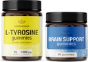HERBAMAMA L-Tyrosine et kit de soutien du cerveau - Ensemble de 1000 mg de L-Tyrosine et complexe de soutien du cerveau - Vegan, non-OGM, sans gélatine - 2 packs