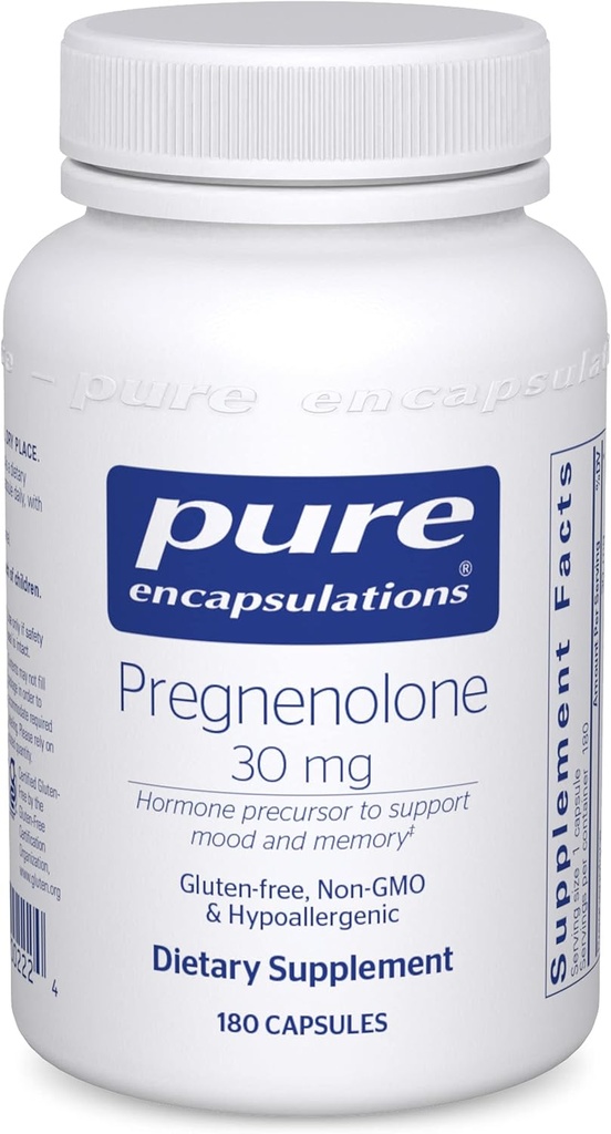 Encapsulations pures Pregnénolone - 30 mg - Support hormonal - Support mémoire et supplément cérébral - Sans gluten et végétalien - 180 capsules