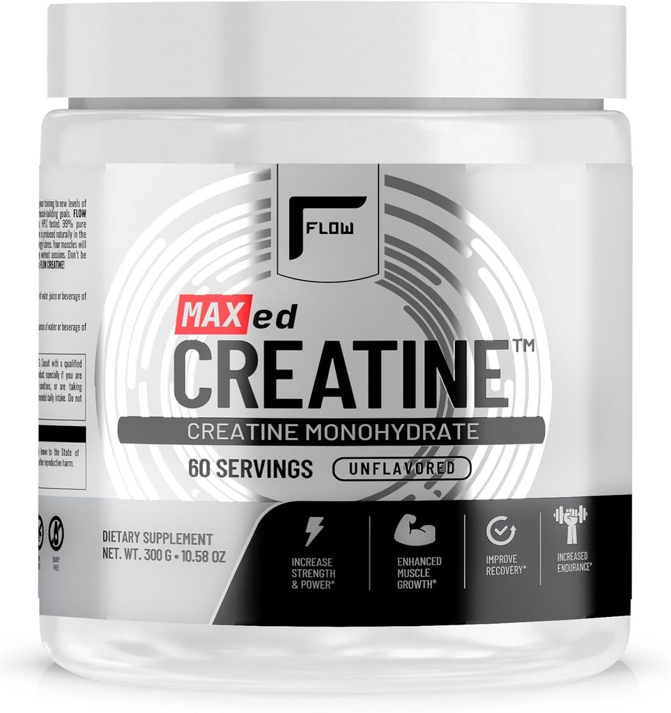 MAXed Creatine® Monohydrate - Micronisé, 60 portions, Non aromatisé - 300g, Endurance musculaire, Récupération, Stamina - Fabriqué dans une installation GMP certifiée NSF.
