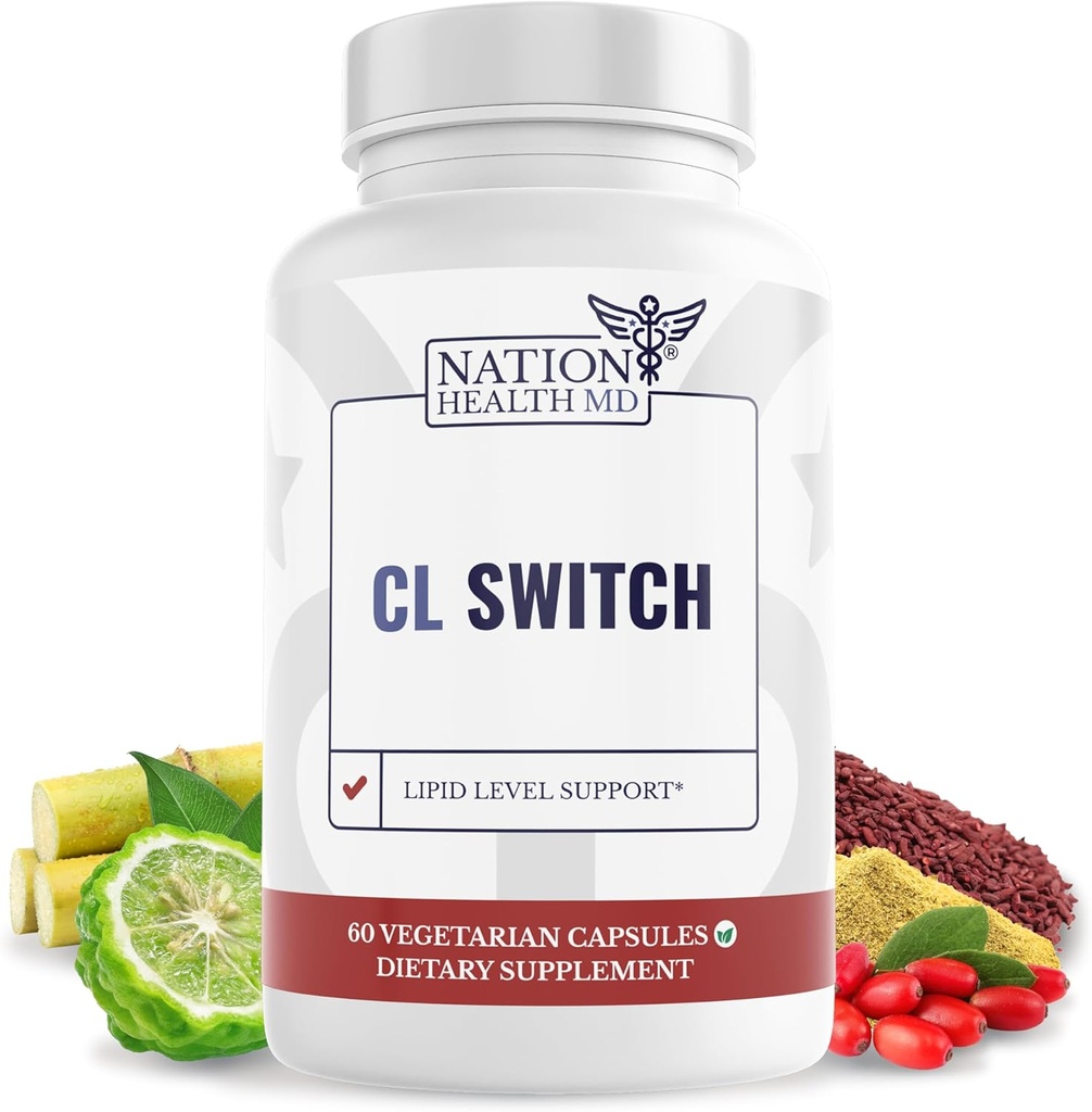 CL Switch – Supplément de mieux-être cardiaque – soutient des niveaux de cholestérol et de pression artérielle sains Déjà dans la gamme normale* – avec Citrus Bergamot, Berberine, Riz de levure rouge – 60 capsules
