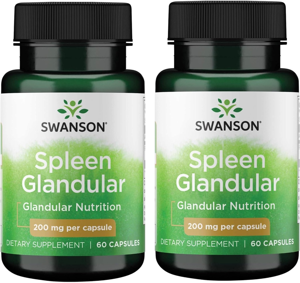 Swanson Spleen brut Glandulaire 200 Milligrammes 60 Capsules (2 Pack)