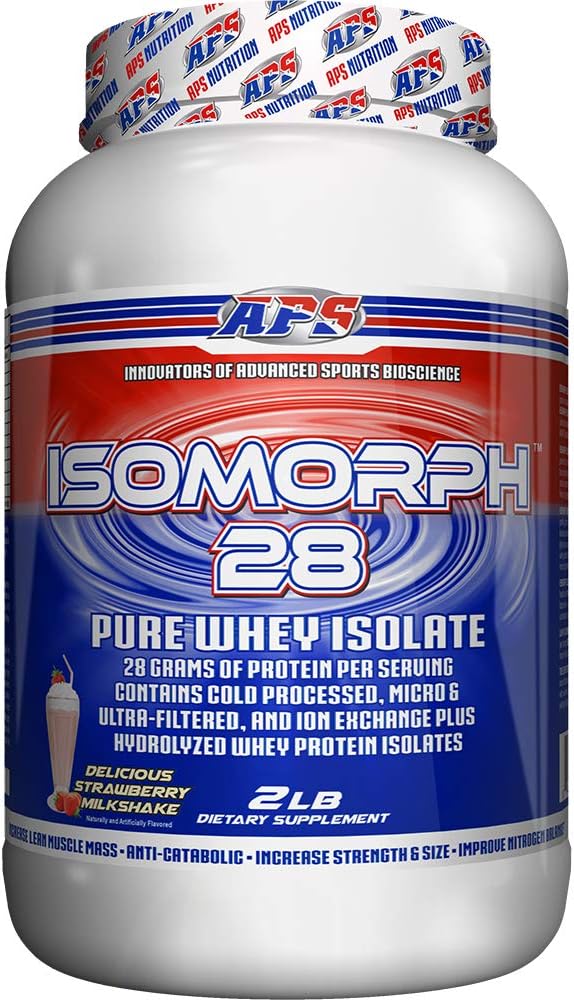 APS Nutrition IsoMorph 28 Protéines Poudre de Pure Whey Isolate , Isolats pressés, ultra filtrés et échange d'ions , 28g Protéines , 2 Pound (Strawberry Milkshake)
