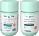 True Grace One Daily Women’s Multivitamin (30 Vegan Tablets) & Omega-3 Fish Oil (60 Softgels) - Gluten Free, Soy Free, Organic - 30-Day Supply of Each