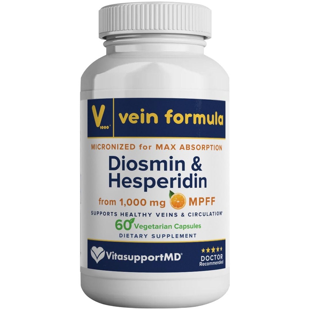 Formule Vein Diosmin Hespéridin 1000mg, Mélange de bioflavonoïdes micronisés pour la circulation sanguine, soutien de la veine MPFF Supplément pour la circulation dans les jambes et les pieds, et Healthy Blood Flow Support, 60 Capsules