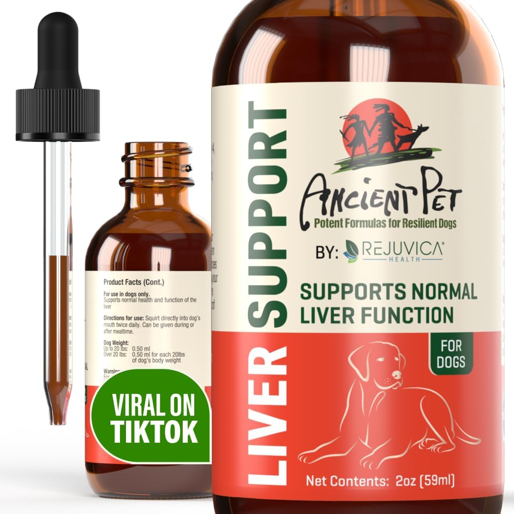 Ancient Pet Liver Support for Dogs & Cats -Simple Livraison liquide, Mélange facilement avec la nourriture ou l'eau - Thistle de lait, dandelion et artichaut - Absorption améliorée - 2 fl oz