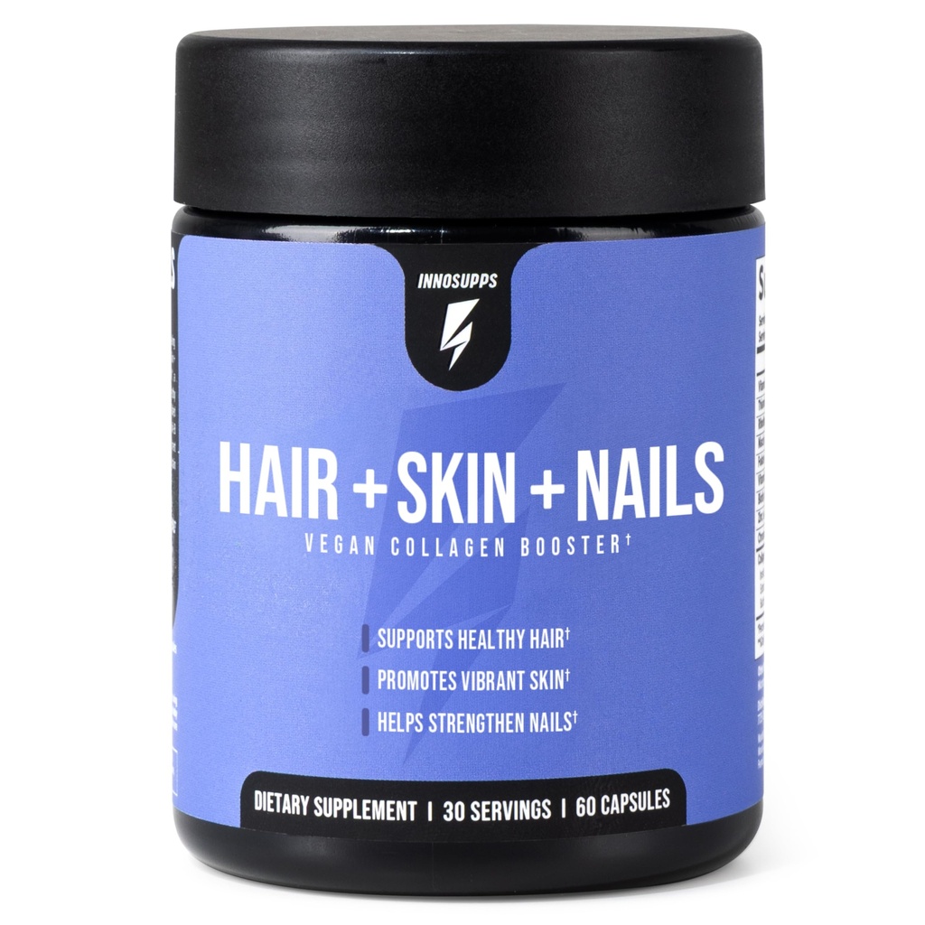 InnoSupps Cheveux + Peau + Supplément des ongles , Végétalien Collagen Booster , Biotin , B12 , Poudre de crin , Stimuler la croissance des cheveux , Revitaliser la peau , Renforcer les ongles 60 Capsules