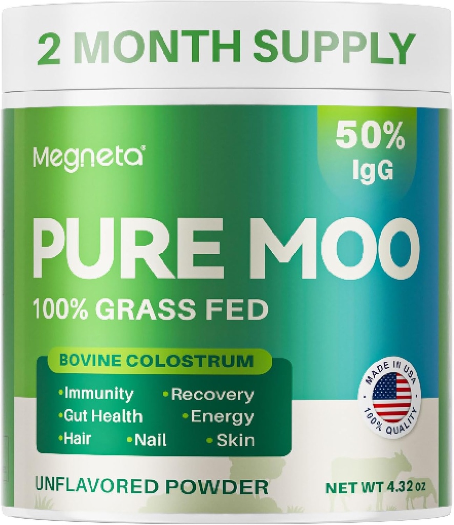 Supplément de colostrum bovin pour les humains - 12H Premier lait 50% IgG 100% herbe Fed, poudre de colostrum pour la santé de Gut, la peau et les cheveux, la beauté et les immunes Support Pure Moo Keto, sans gluten et sans gras (non aromatisé) v2