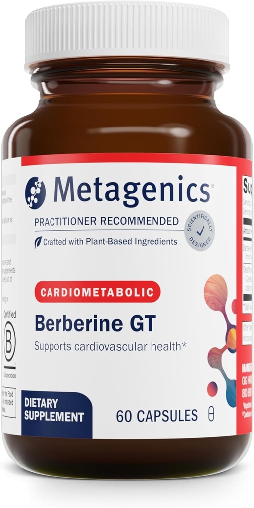 Metagenics Berberine GT - Berberine Supplement 500 mg - Supports Heart Health, Healthy Cholesterol, Triglyceride & Carbohydrate Metabolism - Non-GMO, Gluten-Free, Vegetarian - 60 Capsules